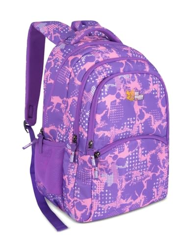 Image of PIXIE 37L School Backpack - Pink Grey Camouflage | For Kids & Students (Boys & Girls) (Purple)