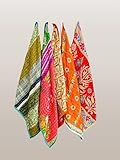 Handmade Cotton Kitchen Towels Set of 5 Mixed Assorted | Colorful Block Print Dish Cloths | Absorbent Reusable Tea Towels | Boho Indian Print Cotton Towels for Kitchen & Home Décor (14x14 Inches)