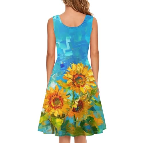 Image of TOADDITDO Women's Sleeveless O Neck Beach A-Line Party Coctail Tank Dresses Flared Sundress