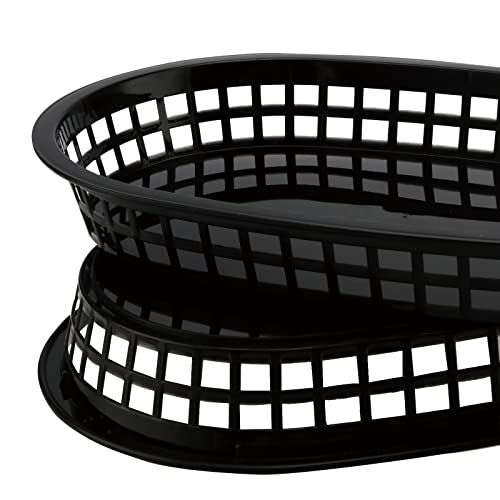 Ningwaan Set Of 24 Black Plastic Fast Food Baskets, Oval Serving Restaurant Service Baskets For Bread, Deli Serving, Hot Dog, Fruit, Sandwich And Fry, 10.7 X 7 Inch (Ningwaan-22071302) #TOP3