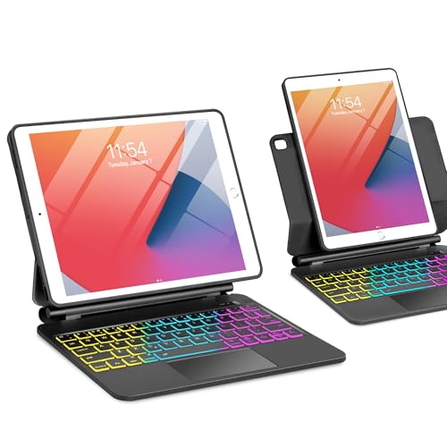 TabletKeyer Magic for iPad 9th 8th 7th Generation 10.2 inch Case with Keyboard, Trackpad Floating Rainbow Backlit TouchPad Keypad with Cantilever Magnetic Cover for iPad Air 3rd Gen Pro 10.5 Black
