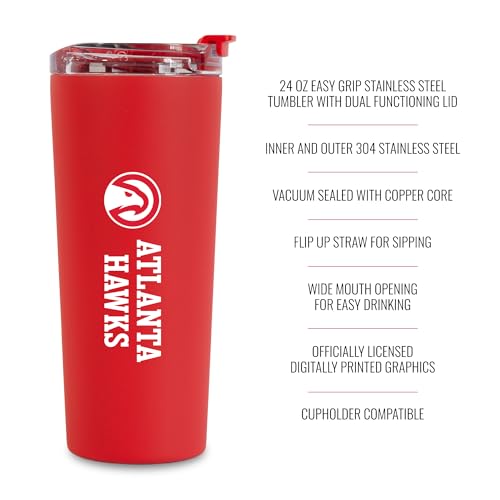 Image of Rico Industries NBA Basketball Atlanta Hawks Red 24oz Stainless Steel Tumbler with Lid and Dual Functioning Lid