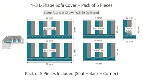 Image of Velvet L Shape 4+3 (7 Seater) Sofa Cover Fully Covered | Anti Skid Non Slip | Printed Aqua Blue | Washable Furniture Protector