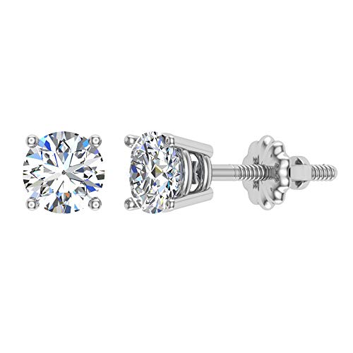 Diamond Earrings for women-mens Round Cut 14K White Gold studs 1.50 ct t.w. Gift box Authenticity Cards (G, VS1)