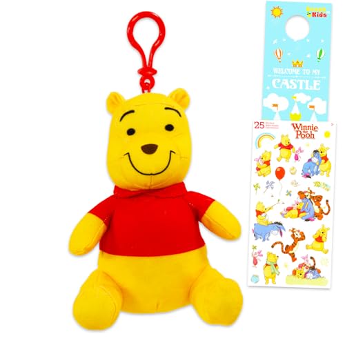 Winnie the Pooh Plush Keychain Set - Bundle with 6' Pooh Bear Coin Purse Zipper Pull Pouch Plushie, Stickers, More | Winnie the Pooh Wallet Bag Clips Party Favor