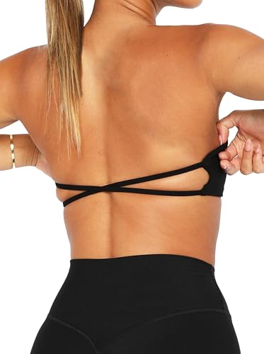 Image of Women's Padded Bandeau Strapless Sports Bra Tube Top Wireless Non-Slip Seamless Stretchy Workout Bralette