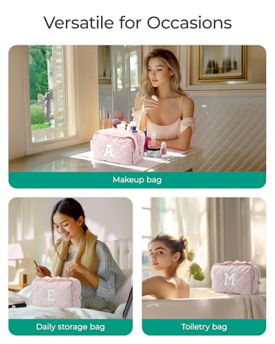 Image of BAGSMART Elegant Roomy Makeup Bags (Initial-E-Pink)