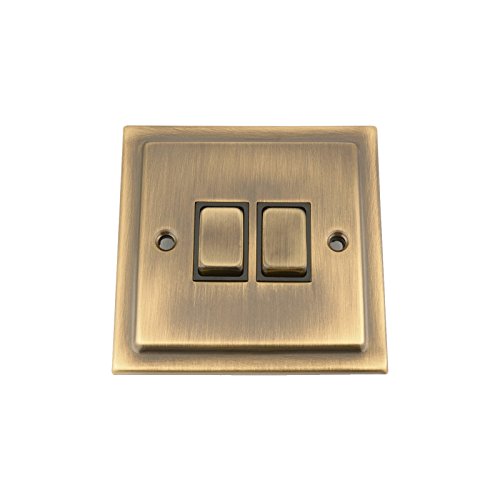 Light Switch 2 Gang 2 Way 10 Amp - Victorian - Antique Brass