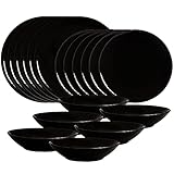 ⭐⭐⭐⭐⭐Cesiro glänzend Abgrund schwarz für 6 Personen. Ähnliches Porzellan. 6-Speiseteller-Dessertteller-Suppenteller-Schüssel. Geschirrspüler/Elektro/Backofen/Mikrowelle/Gefrierschrank
