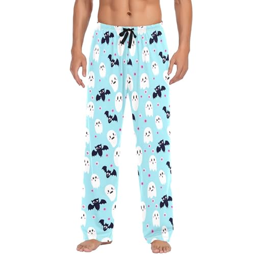 White Spirits Bats Men's Cotton Pajama Pants with Pockets and Drawstring Comfortable and Stylish,S2