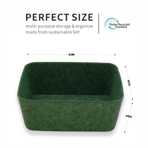 Image of Welaxy Felt deep Storage Bins lidded Drawer Organizer Caddy for junk stuff stationery makeup jewelry closet bathroom minimalist lifestyle (Forest Green Bin, S)