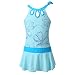 Chrysea Girls Glittery Floral Print One Piece Swimsuit (6-7 Years, Blue)