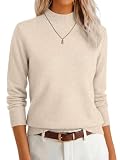 ANRABESS Women's Long Sleeve Mock Neck Pullover Sweaters,Almond,L