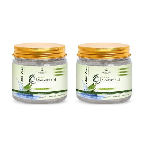 Image of Aloe Vera Gel with Vitamin E 200g + 200g | Natural Aloe Vera Gel for Face, Hair, Skin & Body | Hydrating & Soothing Moisturizer for Dry, Oily & Sensitive Skin | Sunburn, Acne & Dandruff Care | Pack of 2