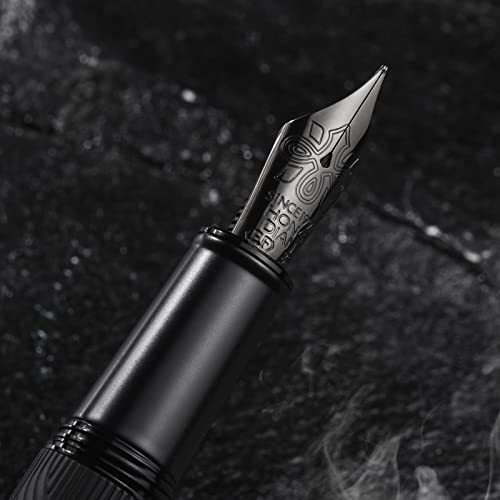 Hongdian Black Forest Max Fountain Pen, Titanium-Coated Medium Nib Chinese Knot Engraving Smooth Writing Pen With Converter And Metal Pen Case Set #TOP2