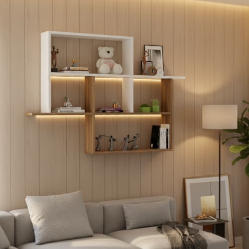 Image of Cedric Multipurpose Modular Wall Racks /Shelves /Organiser /Decor Particle Board Wall Shelf (Number of Shelves - 6, Beige, White)