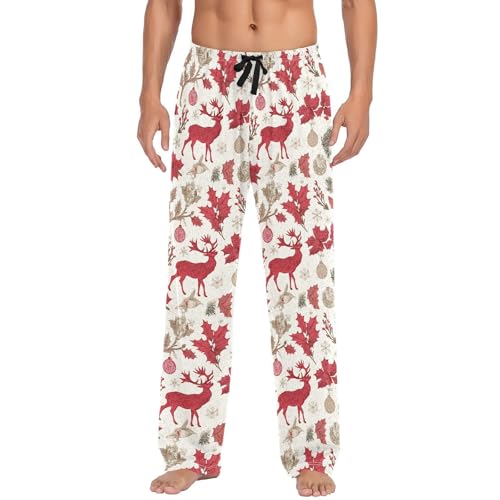 Christmas Deer Men's Pajamas Pants Cotton Sleep Bottoms Pants Lounge Sleepwear - S2