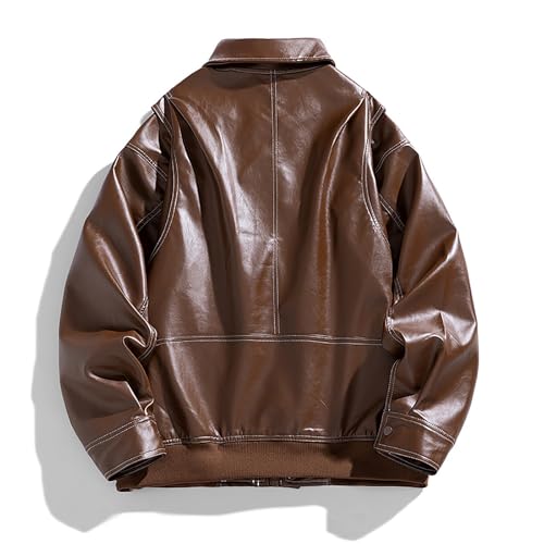 XUNRYAN Mens Faux-Leather Bomber Jackets Vintage Motorcycle Button Zip Up Vegan PU Baseball Jacket Winter Coat Outerwear2
