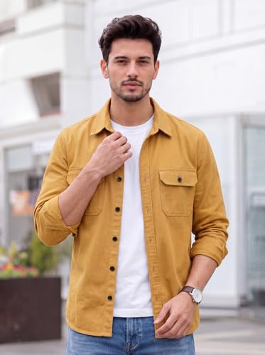 Image of Amazon Brand - INKAST Men's Cotton Blend Button Down Shirt | Long Sleeve Casual Lightweight Breathable Collared Shirts | Soft Comfortable Everyday Wear |Two Flap Chest Pockets |Using like Jacket Shirt