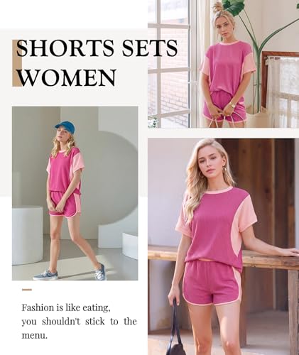 Image of MARZXIN Women 2 Piece Shorts Set 2026 Casual Summer Cruise Outfits Ribbed Loose Short Sleeve Pocket Matching Lounge Sets