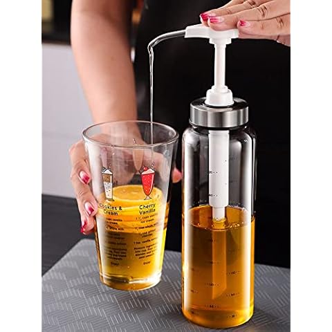 Sauce Press Pump Dispenser Bottle 300ml Olive Oil Dispenser Glass Bottle No Drip Lead-Free Ketchup Salad Dressing Honey Oil Presser Glass Sauce Bottle for Kitchen and BBQ (White) Cover
