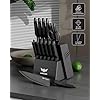 Kitchen Knife Set with Block: 15-Piece High Carbon Stainless Steel Professional Knives - Comfortable Grip Reduces Hand Fatigue 30% - Dishwasher Safe and Sharpener - Black Knife Set for Cooking