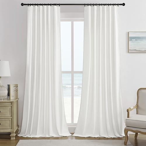 Timeper White Blackout Back Tab Velvet Curtains 52x90 inches 2Pcs