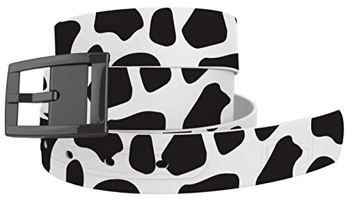 C4 Design Belt - Dairy Queen with Black Chrome Buckle - Cow Print Fashion Waist Belt for Women and Men