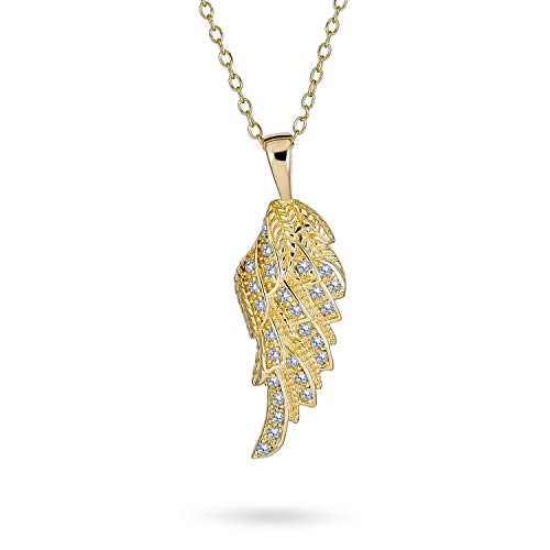 Preisvergleich Produktbild Bling Jewelry Cubic Zirconia Cz Spirituell Guardian Engelsflügel Feathered Anhänger Halskette Für Frauen Für Teenager 14K Gold Plattiert .925 Sterling Silber