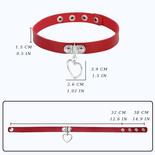 MILAKOO Punk Rock Choker Damen Gothic Lederhalsband mit Anhänger Herz Punk Halsband Frauen rot