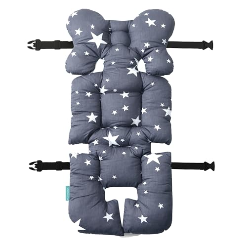 Image of Motherly Baby Stroller Seat Cushion | Reversible and Universal Fit Pad for Strollers, High Chairs, Car Seats & Rockers | Soft, Breathable Pram Liner with Secure Straps & Safety Belt Slot