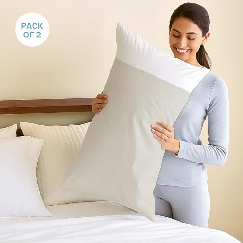 Image of Blue Dahlia 100% Cotton, Standard Size Pillow Covers (18 inch x 28 inch), Set of 2 Pillow Covers, Silky Smooth Feel, 400TC Solid Premium Pillow Covers, Colour: Beige