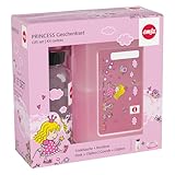 Emsa Kids Set mit Prinzessin-Motiv, Trinkflasche + Brotdose, 400 ml auslaufsichere Flasche, Dose mit verschiebbarer Trennwand, Pink, 518137, Princess