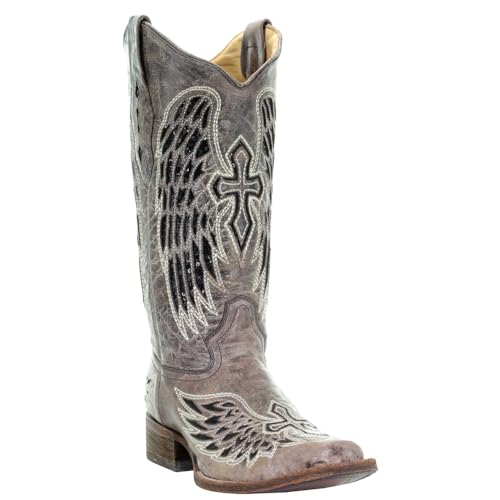 Corral Boots Women's Black Glitter Inlay Cross and Wings Embroidery Square Toe Cowboy Boot2