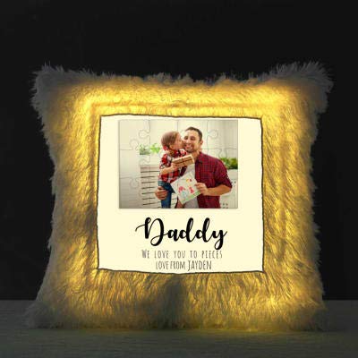Be Personalised Square Shape LED White Fur Cushion for Couples/Kids/Friends/Parents with Your Photo and Filler with Battery, Size- 16by16 inch (Pack of 1)-image-43