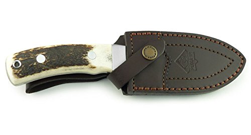 PUMA IP – Schwarzwild Stag - Full-Tang Jagdmesser mit Skinner-Klinge & Aufbrechhaken - 120mm Klinge aus 440C Stahl (57-60 HRC) - Griffschalen aus echtem Hirschhorn - mit Lederscheide (Art.Nr.: 810055)
