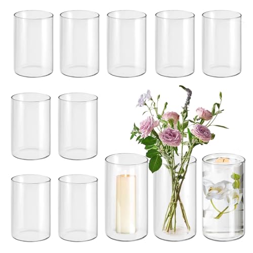 Glass Vase Cylindrical Vase for Desk Decoration Flower Vase Candle Glass Bottle Pebble Bottle Can Be Used for Party Wedding Banquet Decoration (12 8.5×15-Straight)