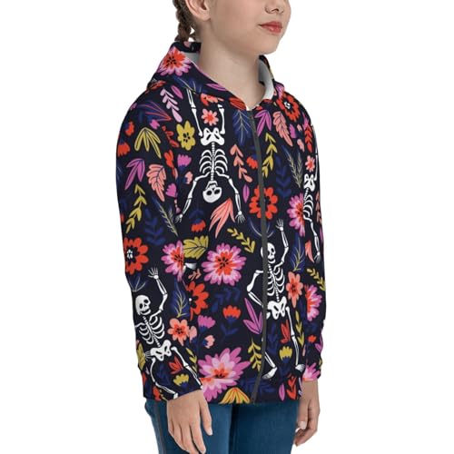 Dancing Skeletons Floral Garden Kid Hoodies Boys Zip Up Sweatshirts Girls Pullover with Pocket4