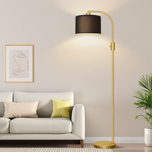 【Upgraded】 Dimmable Gold Floor Lamp, 1200 Lumens LED Bulb Included, Arc Floor Lamps for Living Room Modern Standing Lamp with Black Shade, Tall Lamp for Living Room Bedroom Office Reading Room Nursery - Image 6