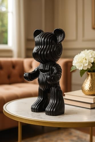 Image of Xtore Modern Abstract Black Bear Figurine | Resin Home Decor Accent | Contemporary Art Piece | Unique Decor for Living Room, Office, or Shelf | Creative Gift Idea (Black)