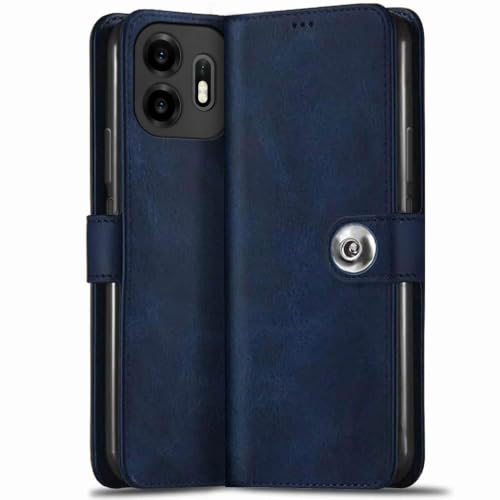Image of TheGiftKart Genuine Leather Finish Flip Back Cover Case for OnePlus N6 5G | Inbuilt Pockets & Stand | Wallet Style | Designer Button | Flip Back Cover Case for OnePlus N6 5G (Faux Leather, Blue)