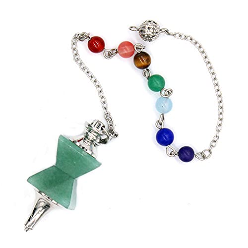 シルバーメッキエネルギータワーオリジナルグリーンアベンチュリン舗装癒しのチャクラ振り子ペンダント-ストーンビーズチェーン
