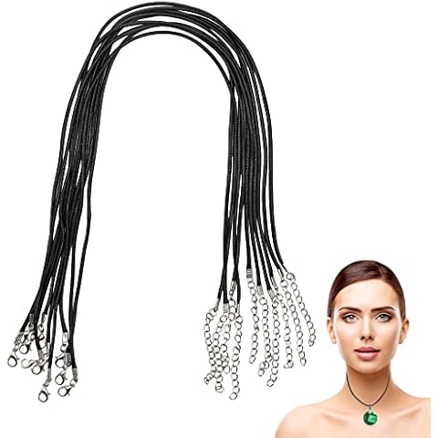 10pcs Waxed Necklace Cord with Lobster Clasp,Cotton Necklace Cord,Adjustable Braided Necklace Rope,Leather Braided String Cord for DIY Necklace Bracelet Jewelry(1.5mm,Black) Cover