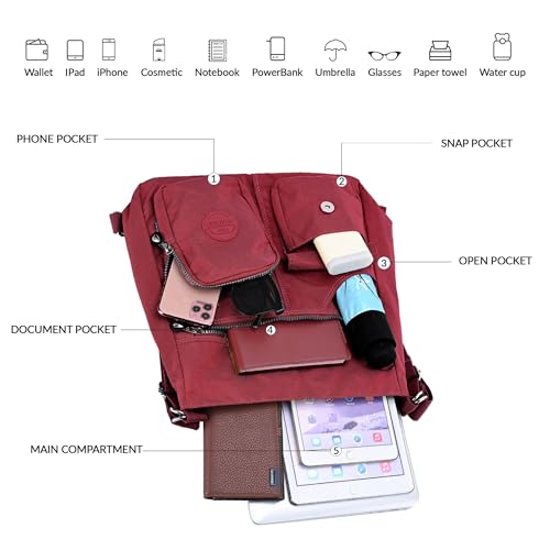 Image of Hobo Purse for Women, Nylon Crossbody Shoulder Handbag Convertible Backpack | Waterproof fabric, built-in anti-theft RFID pocket, multipurpose daily casual handbag