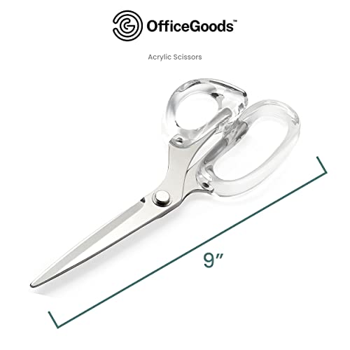 Officegoods Acrylic & Stainless Steel 9" Scissors - Modern Design For The Stylish Home, Office, Or School - Perfect For Arts & Crafts, Scrapbooking, Fabric, & Sewing - Silver #TOP3