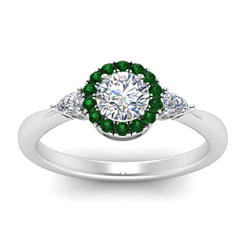 Image of Sterling Silver Sapphire & CZ Diamond Halo Engagement Ring with Pear Accent, Round Shape, Wedding & Everyday Jewelry for Women, US Sizes 4-12