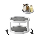2 Tier Turntable Cabinet Organizer, Non Skid Rotating Spice Rack 360 Degree, Spice Rack Organizer 10-Inch Turntable Organizer for Pantry Cabinet, Kitchen, Countertop, Vanity Display Stand, White/Gray