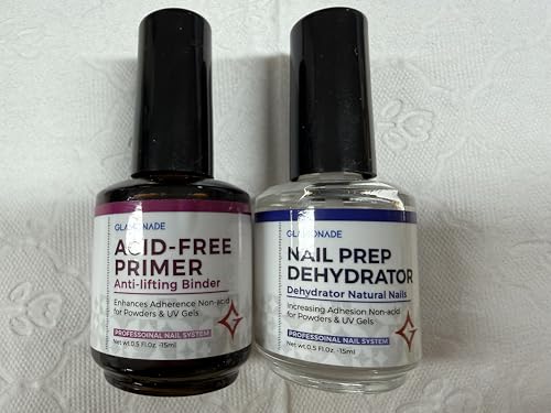 Glamonade Nail Dehydrator and Acid-Free Primer: Professional Prep Dehydrate and Natural Bond Primer for Acrylic Powder & UV Gels | 15ml Fast Dry Nail Supplies Set