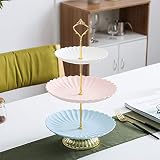 ✔ APARIENCIA ELEGANTE Y EXCELENTE MANEJO DE TRABAJO - Soporte de soporte de torre de pastel hueco redondo esmaltado de color sólido con patrones elevados y cordones, con sensación de mano suave, muy fácil de cuidar y limpiar.