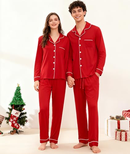 Image of RAISEVERN Couple Christmas Matching Pajamas Long Sleeve Pjs Set Sleepwear